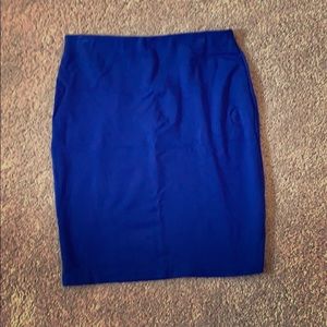 Cobalt pencil skirt with exposed zipper